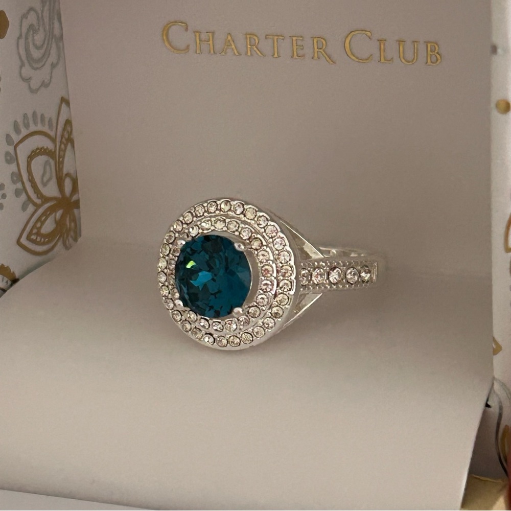 Charter Club Silver Ring with Deep Blue Gem - Picture 4 of 7